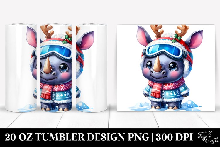 Vibrant Rhino Dressed for Winter 20 Oz Tumbler example image 1