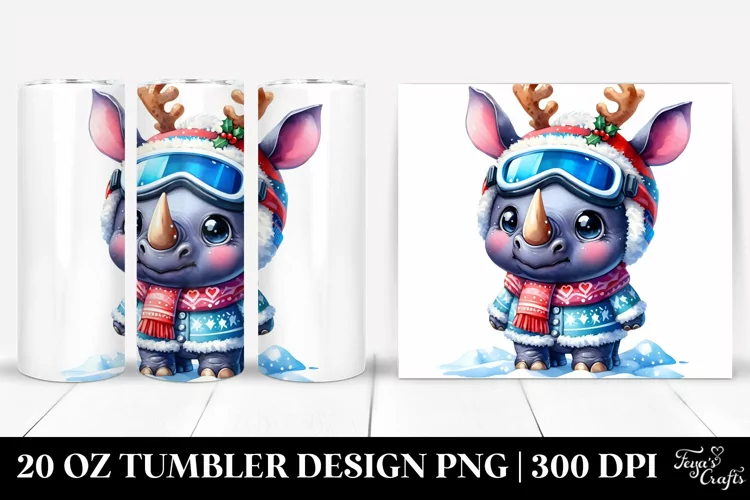 Vibrant Rhino Dressed for Winter 20 Oz Tumbler