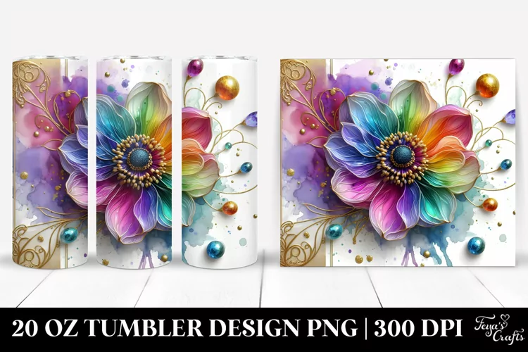 Colorful Anemone with Floral Swirls | 20 oz Tumbler