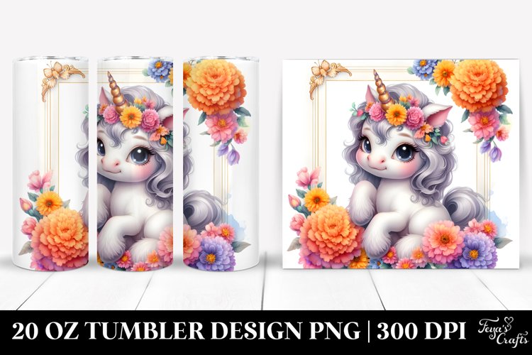 Pastel Baby Unicorn with Marigold Frame | 20 Oz Tumbler