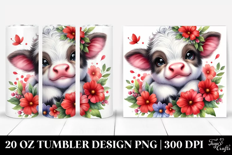 Colorful Watercolor Baby Cow Tumbler 20 Oz