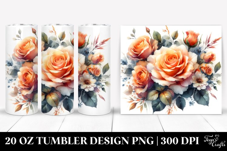 Orange Roses Washed Watercolor | 20 oz Tumbler