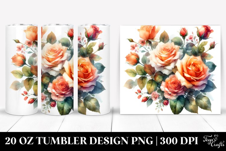 Orange Roses Washed Watercolor | 20 oz Tumbler