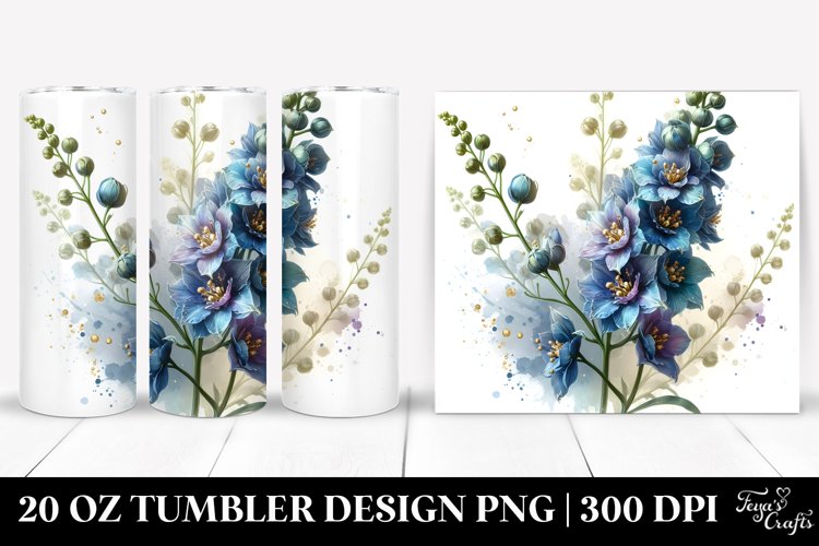 Glossy Metallic Watercolor Delphinium Tumbler Design
