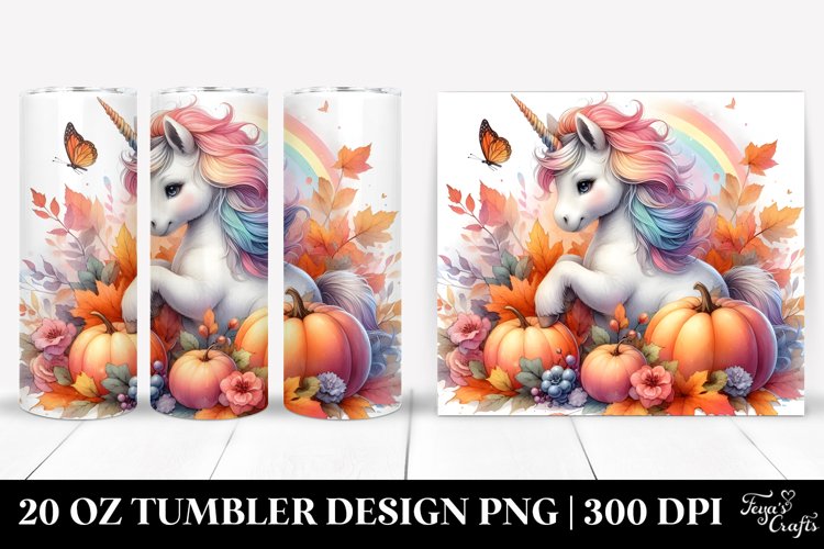Baby Unicorn Autumn Scene. 20 Oz Tumbler Design