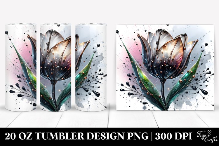 Shiny Metallic Watercolor Tulip Tumbler Design