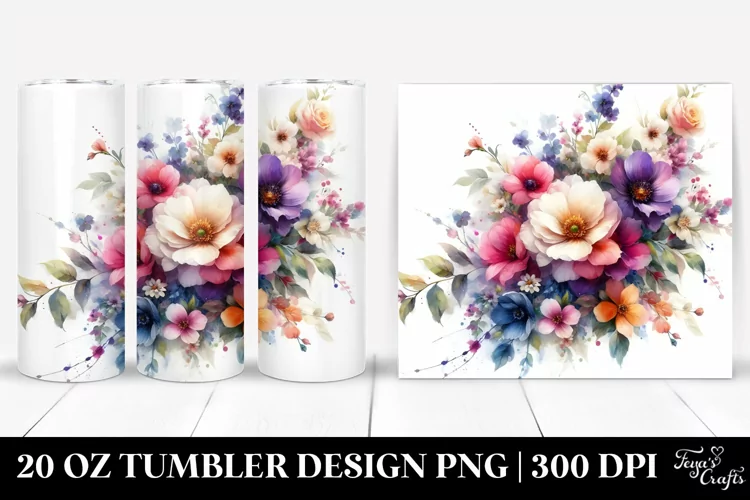 Washed Watercolor Vibrant Flowers | 20 oz Tumbler