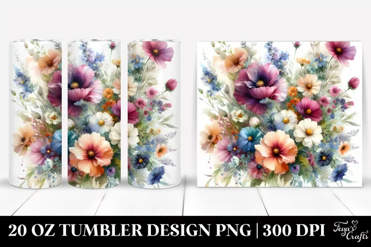 Washed Watercolor Vibrant Flowers | 20 oz Tumbler