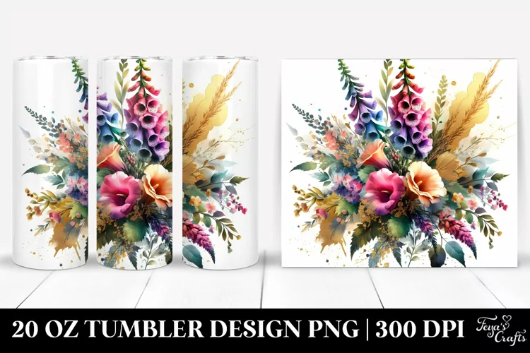 Abstract Colorful Bouquet with Gold Foil | 20 Oz Tumbler