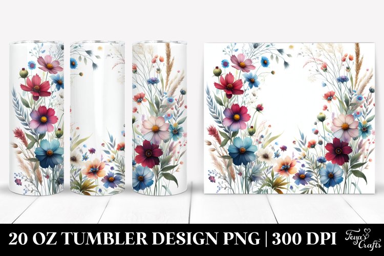 Vibrant Wild Flowers in Colorful Frame | 20 oz Tumbler example image 1