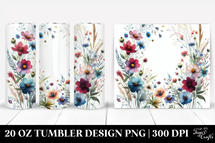 Vibrant Wild Flowers in Colorful Frame | 20 oz Tumbler