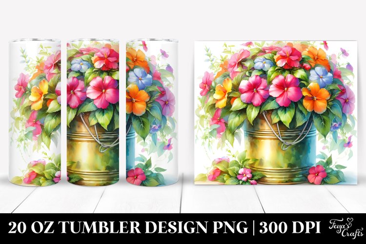 Vibrant Impatiens Watercolor Can | 20 Oz Tumbler example image 1