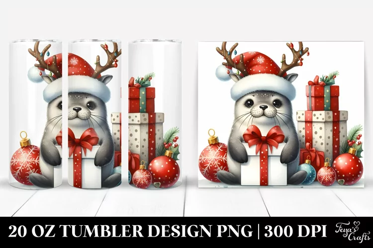 Adorable Seal with Christmas Gift, High-Quality 20 Oz
