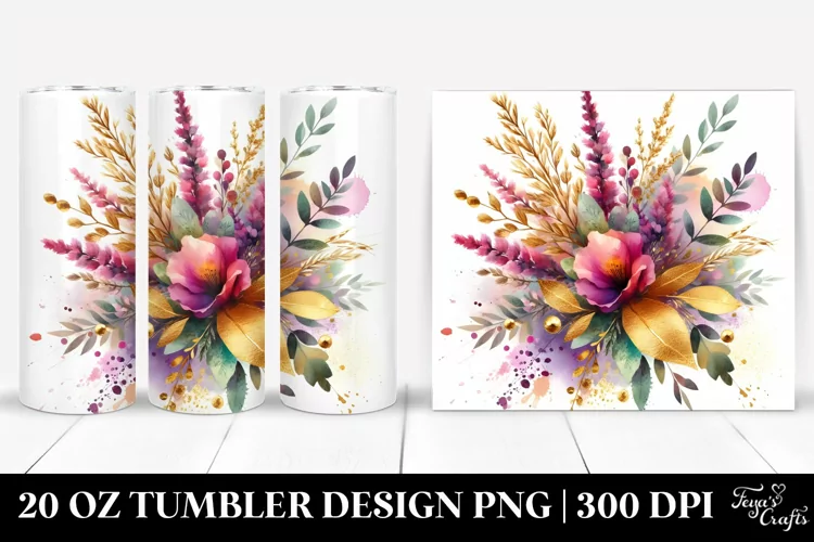 Vibrant Bouquet with Gold Foil | 20 Oz Tumbler