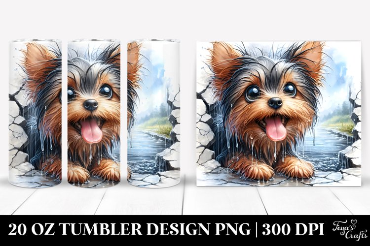 Enthusiastic Yorkshire Terrier in Watercolor | 20 oz Tumbler example image 1