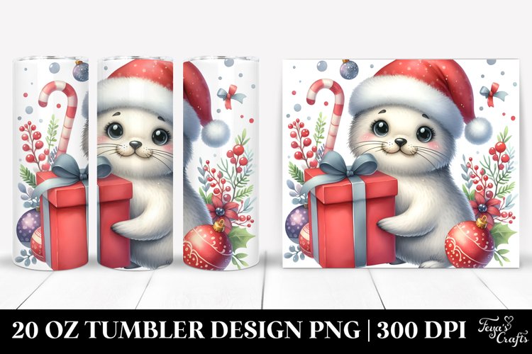 Cute Seal with Christmas Gift, High-Res 20 Oz Tumbler example image 1