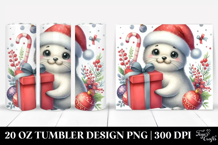 Cute Seal with Christmas Gift, High-Res 20 Oz Tumbler