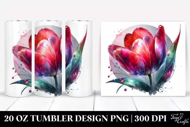 Shiny Tulip with Watercolor Splash | 20 Oz Tumbler