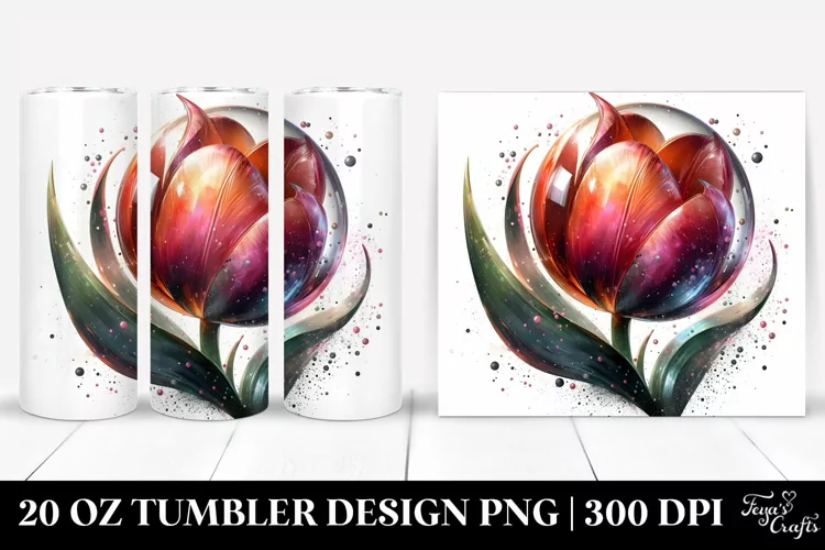 Shiny Tulip with Watercolor Splash | 20 Oz Tumbler