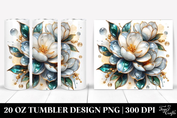 20 Oz Tumbler Sublimation | Golden Gardenia Watercolor