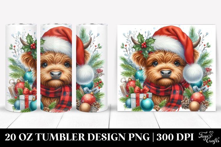 Highland Cow with Christmas Ornaments, High-Quality 20 Oz example image 1