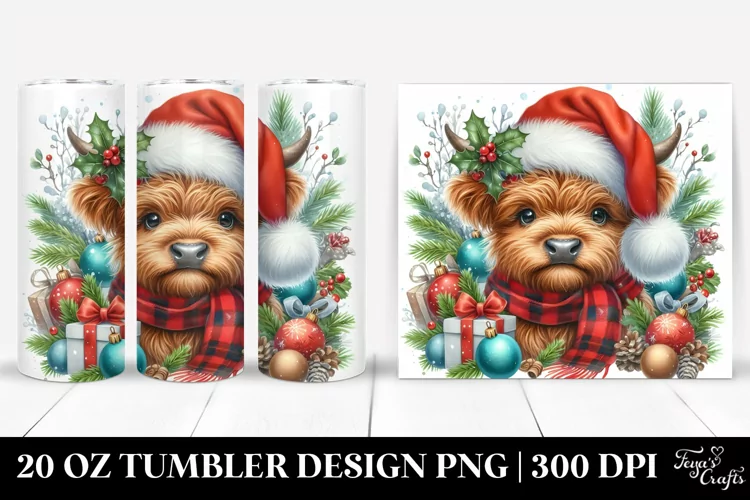 Highland Cow with Christmas Ornaments, High-Quality 20 Oz