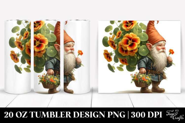 Small Gnome with Nasturtium Bouquet | 20 Oz Tumbler example image 1