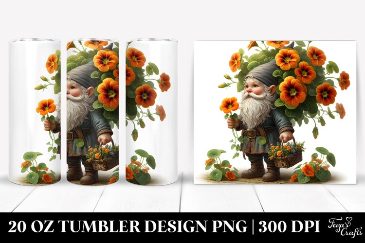 Small Gnome with Nasturtium Bouquet | 20 Oz Tumbler example image 1