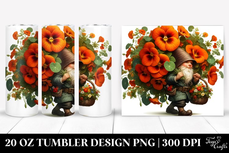 Small Gnome with Nasturtium Bouquet | 20 Oz Tumbler example image 1