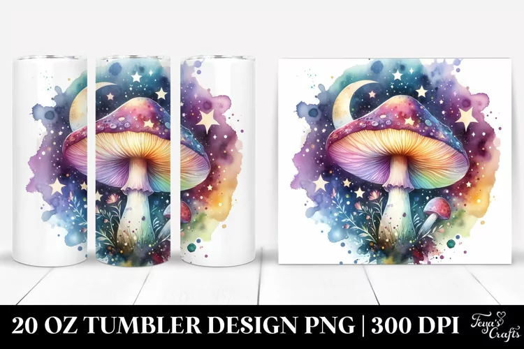 Colorful Watercolor Magical Celestial Astral Mushroom