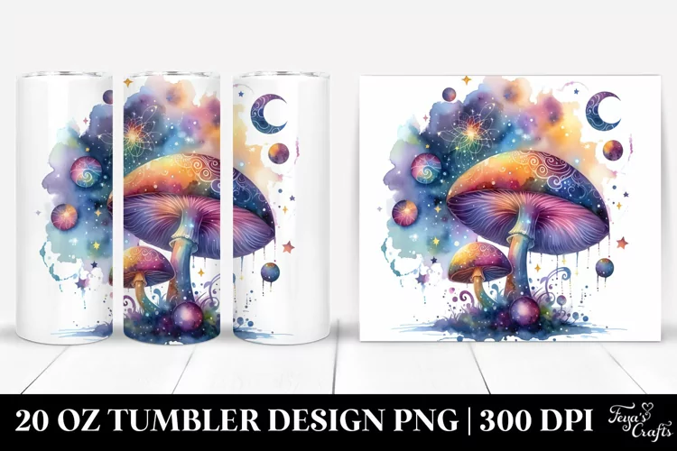 Colorful Watercolor Magical Celestial Astral Mushroom