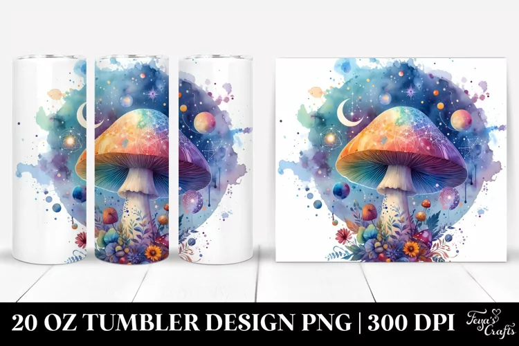 Colorful Watercolor Magical Celestial Astral Mushroom