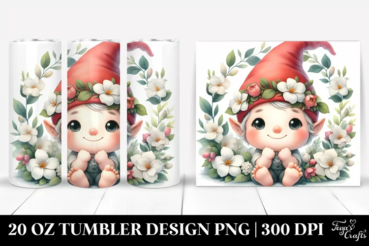 Cute Watercolor Gnome Gardenia Tumbler