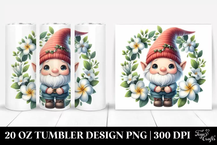Cute Watercolor Gnome Gardenia Tumbler