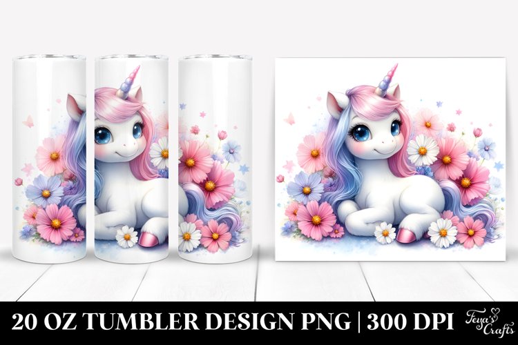 Cute Baby Unicorn Watercolor | 20 Oz Tumbler