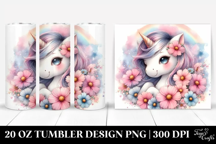 Cute Baby Unicorn Watercolor | 20 Oz Tumbler