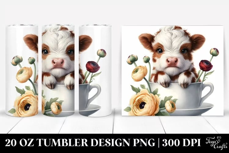 Cute Babyhighland Cow Ranunculus Cup Tumbler 20 oz Tumbler