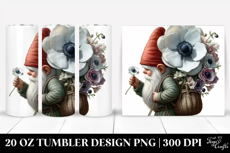 Detailed Gnome with Anemone Bouquet | 20 Oz Tumbler
