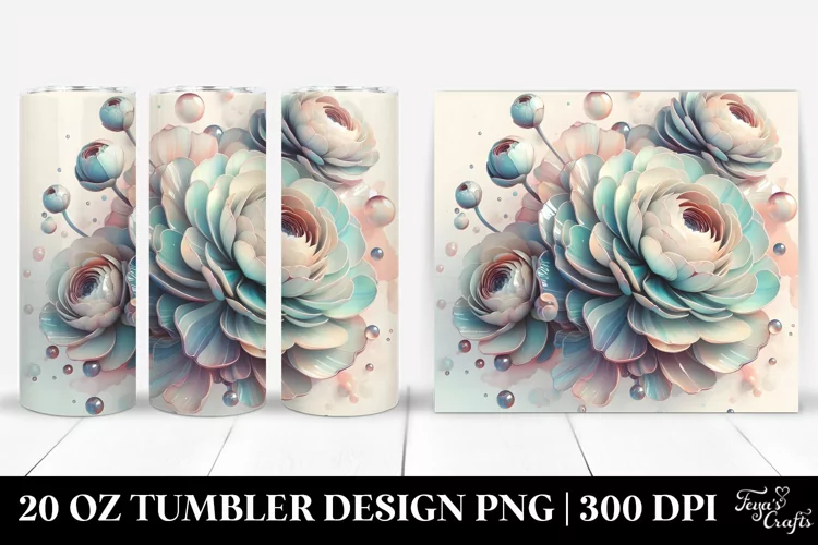 Glossy Ranunculus, Watercolor 20 Oz Tumbler
