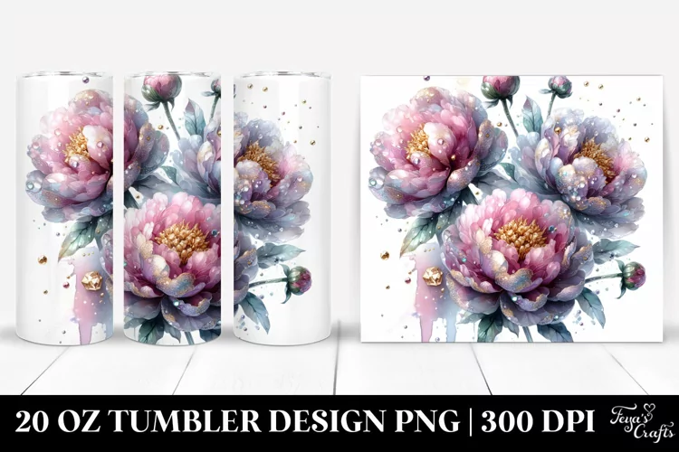 Shiny Peonies Watercolor Tumbler