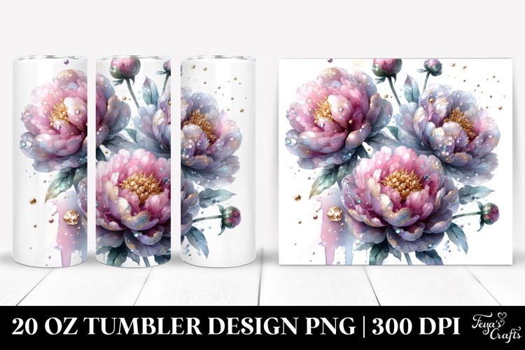 Shiny Peonies Watercolor Tumbler example image 1