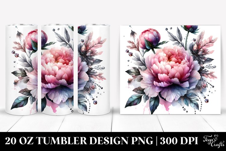Shiny Peonies Watercolor Tumbler example image 1
