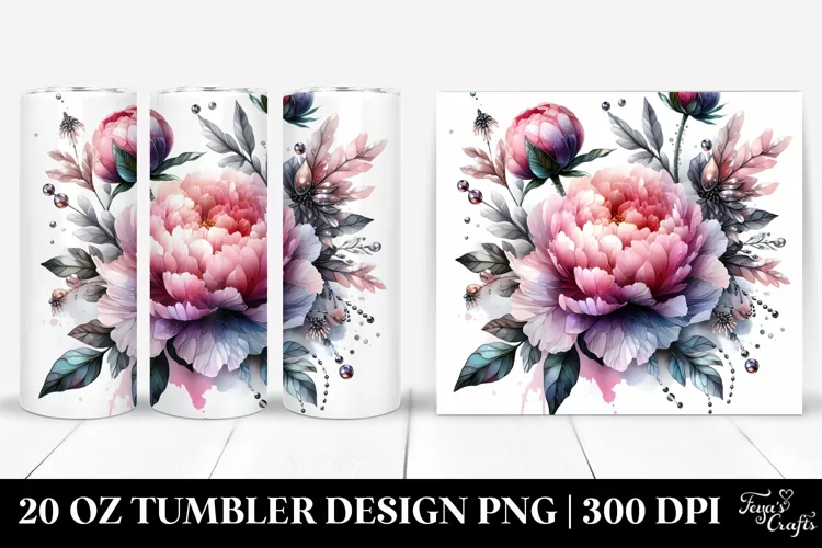 Shiny Peonies Watercolor Tumbler