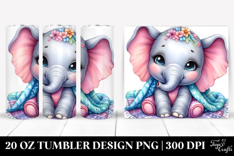 Colorful Baby Elephant Resting | 20 Oz Tumbler example image 1