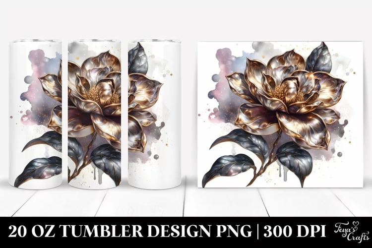 Detailed Shiny Gardenia Watercolor Splash | 20 Oz Tumbler