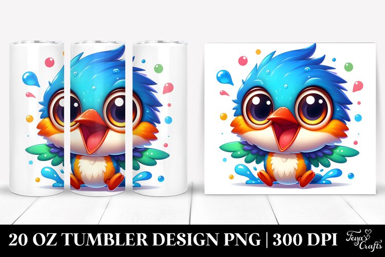 Colorful Cartoon Crazy Looking Kingfisher | 20 Oz Tumbler example image 1