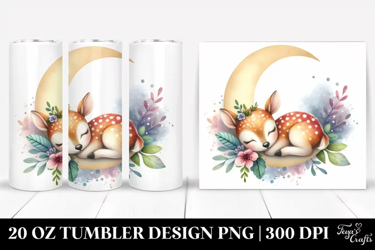 Colorful Baby Deer on Moon | 20 Oz Tumbler
