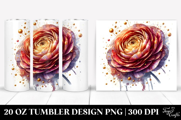 20 Oz Tumbler Sublimation | Shiny Ranunculus with Golden