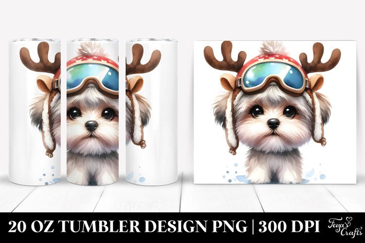 Expressive Havanese 20 Oz Tumbler Wearing Reindeer Horns example image 1