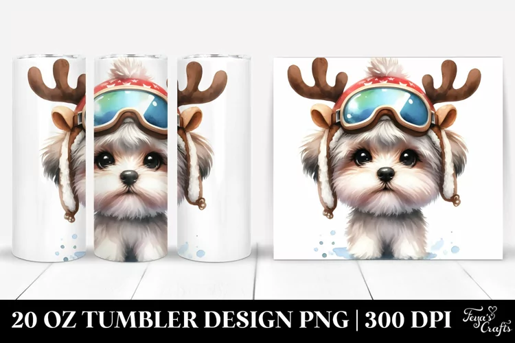 Expressive Havanese 20 Oz Tumbler Wearing Reindeer Horns